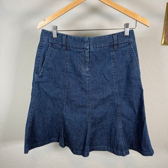 LL Bean Womens 4 Pet Dark Wash Denim A Line Skirt Paneled Stretch 0GMF6 - Picture 2 of 8